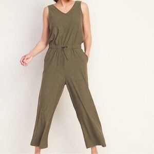 Old Navy Active olive green breathe on wide leg jumpsuit pockets stretchy size M